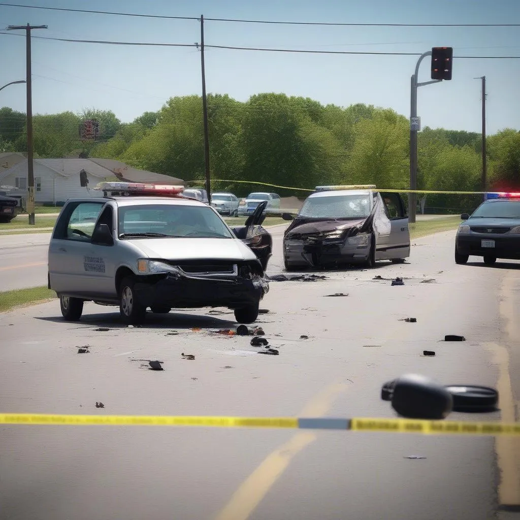 Car accident scene in Webster, Missouri