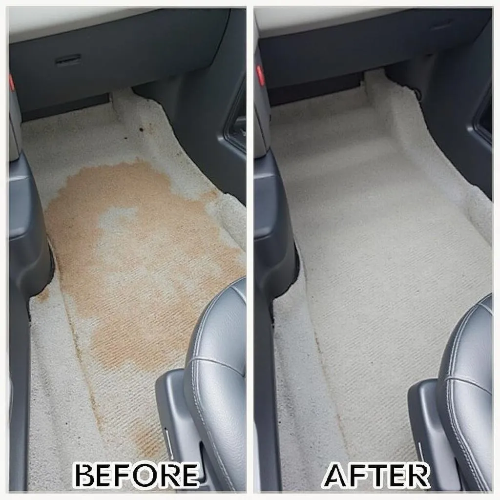 Car carpet before and after shampooing