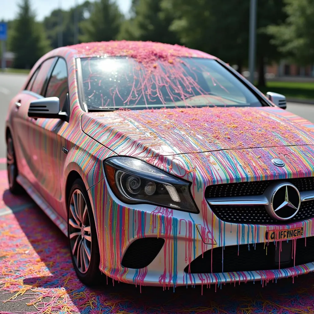 Car Covered in Silly String