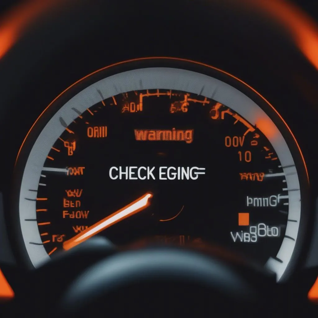 Car dashboard with check engine light illuminated