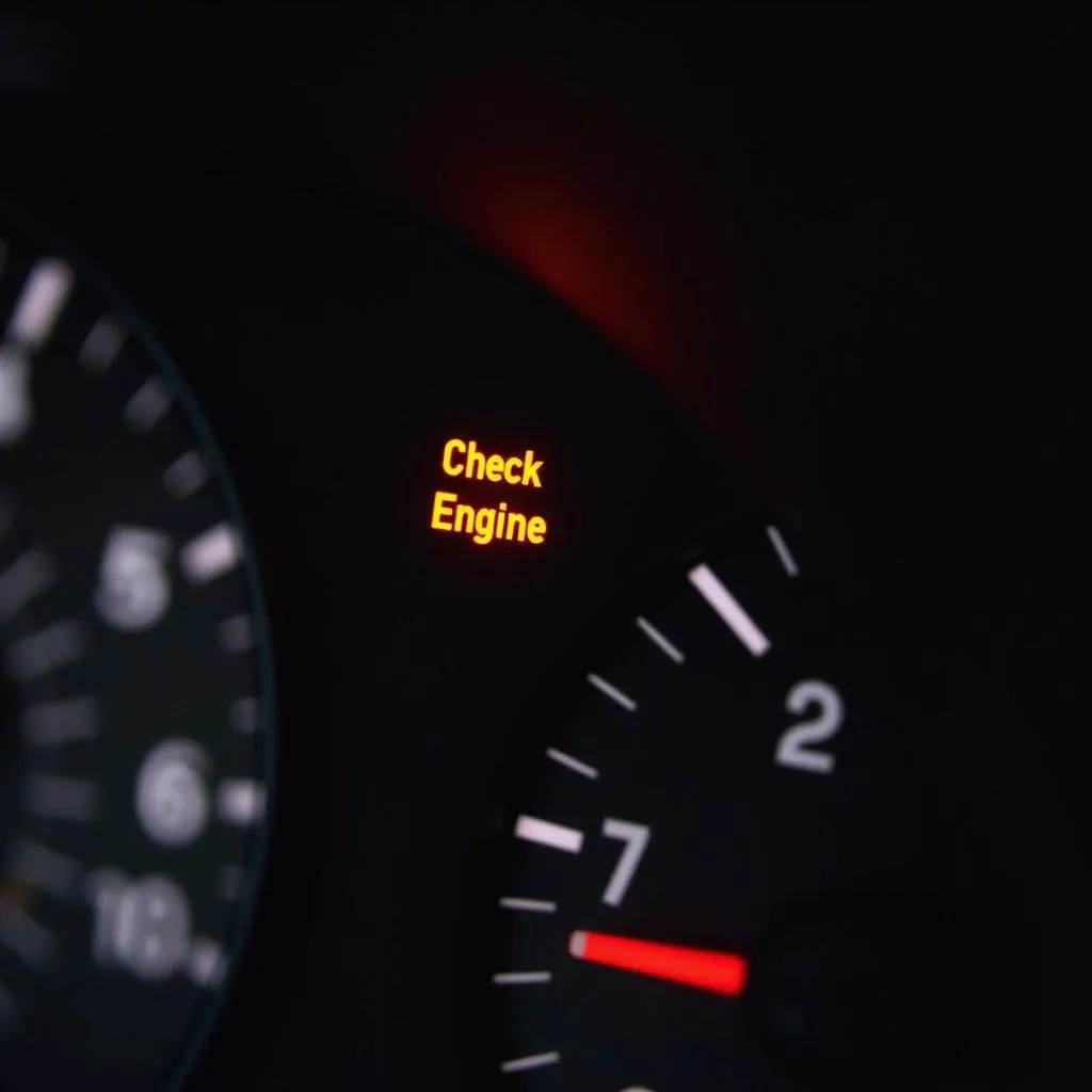 Car Dashboard with Check Engine Light On