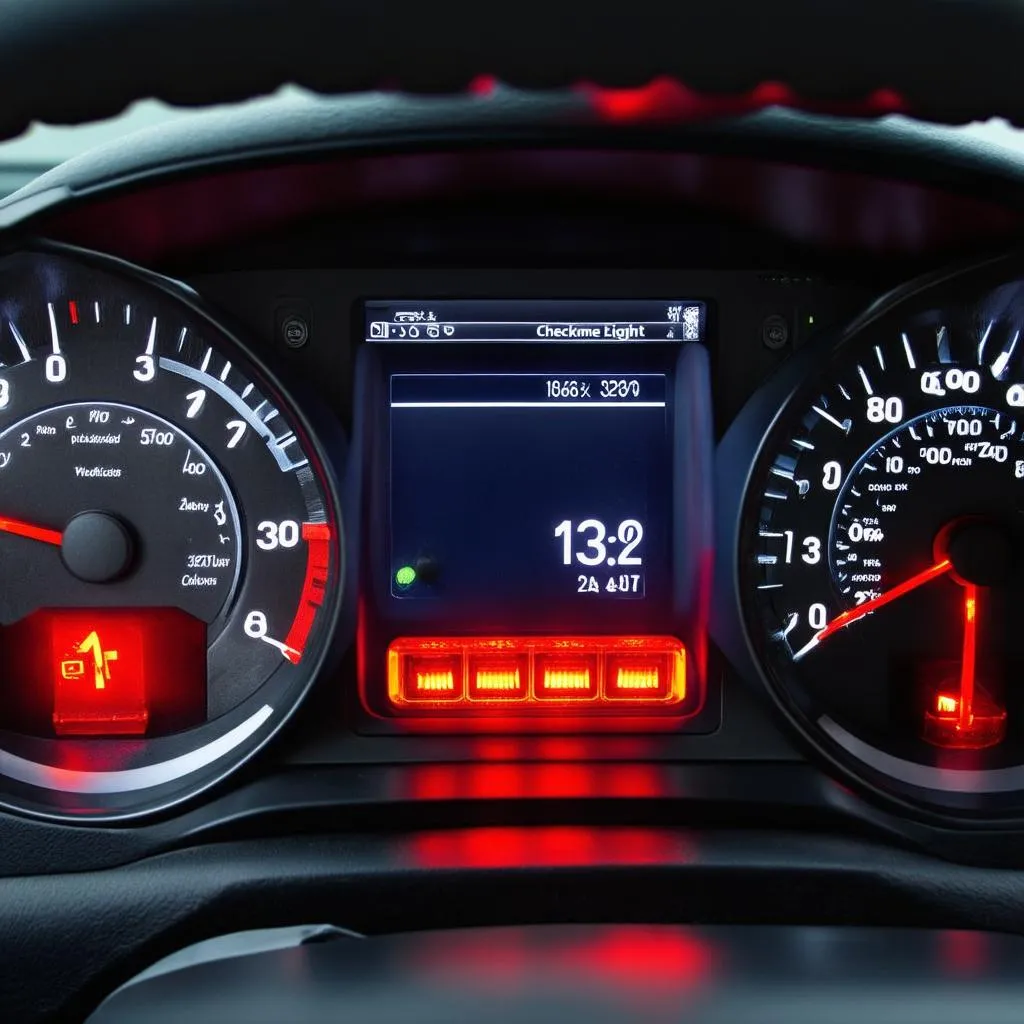 Car Dashboard with Warning Light