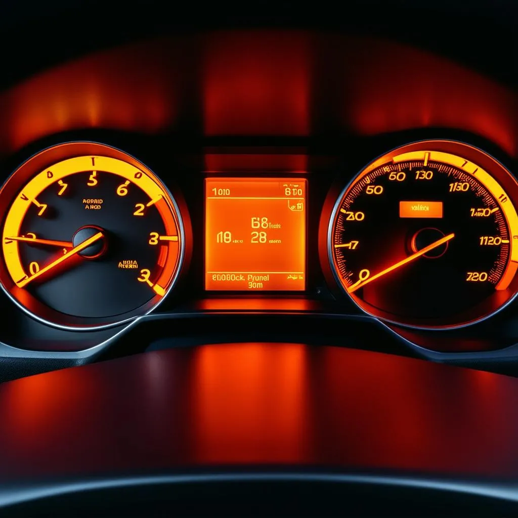 Car Dashboard with Warning Light