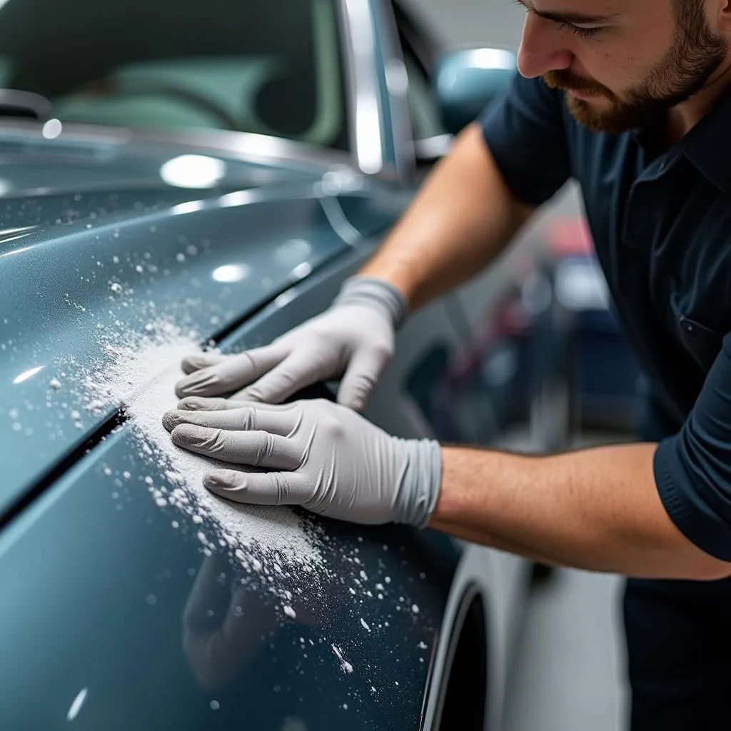 Car detailing equipment being used on a car