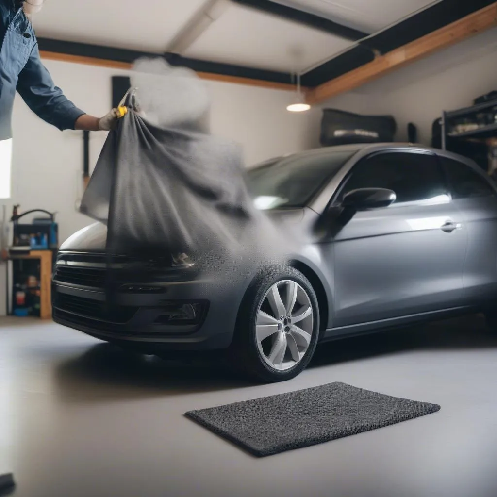 Car detailing in a garage