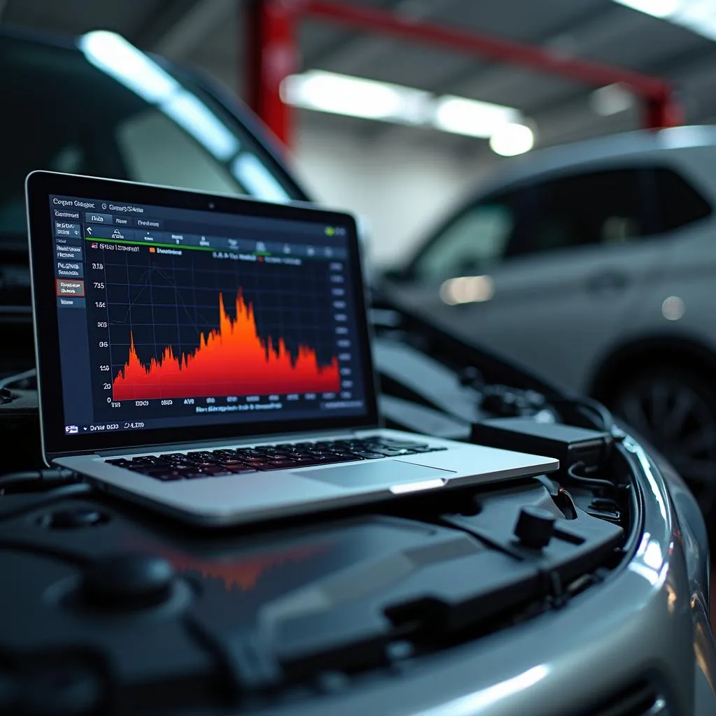 Modern car diagnostic equipment in a repair shop