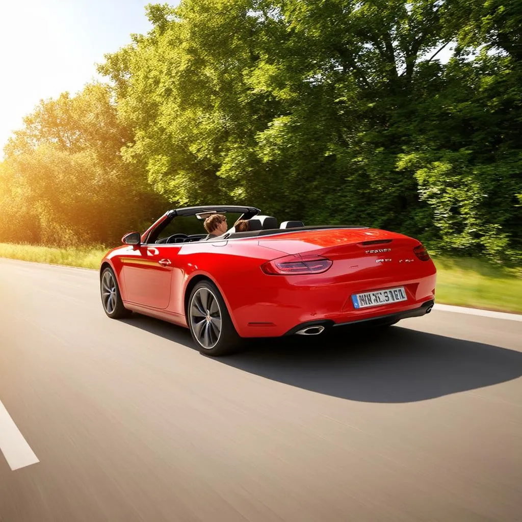 Car driving down an open road