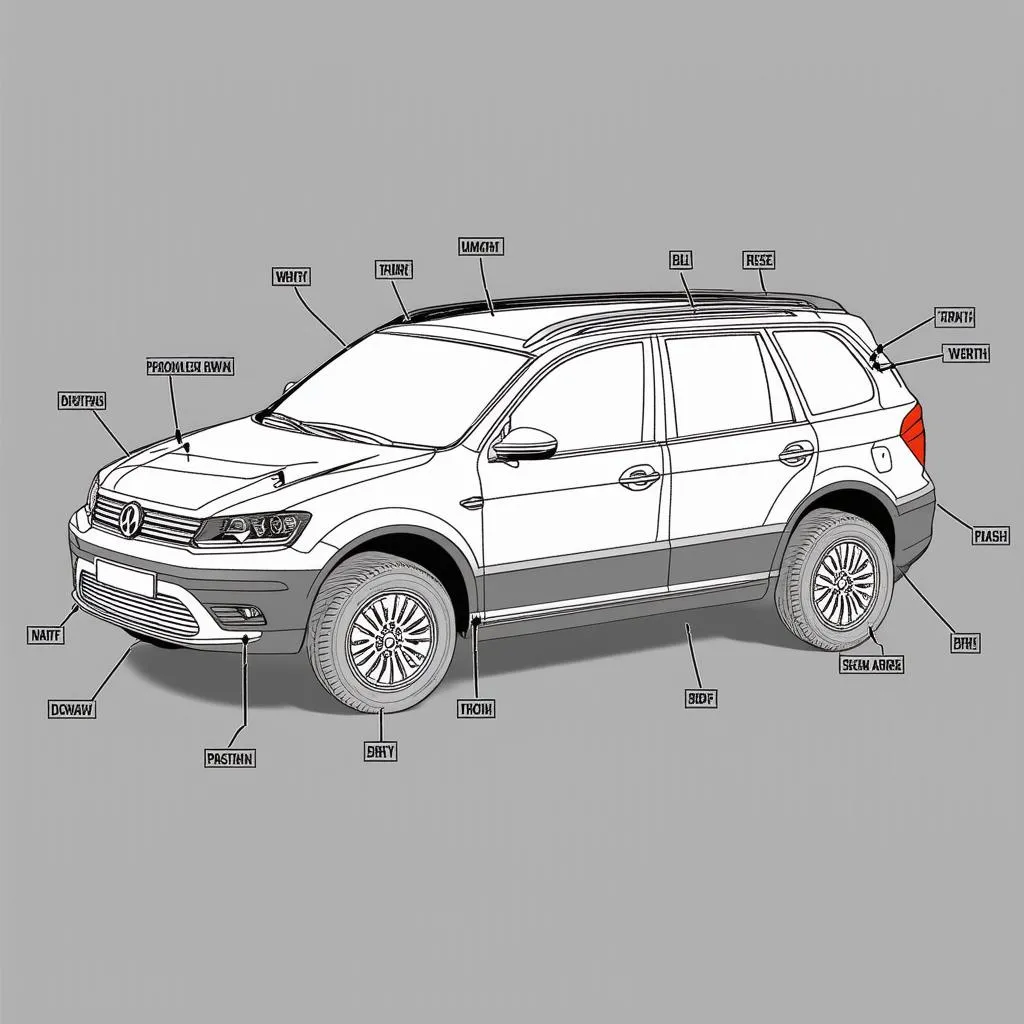 Car exterior diagram with parts labeled