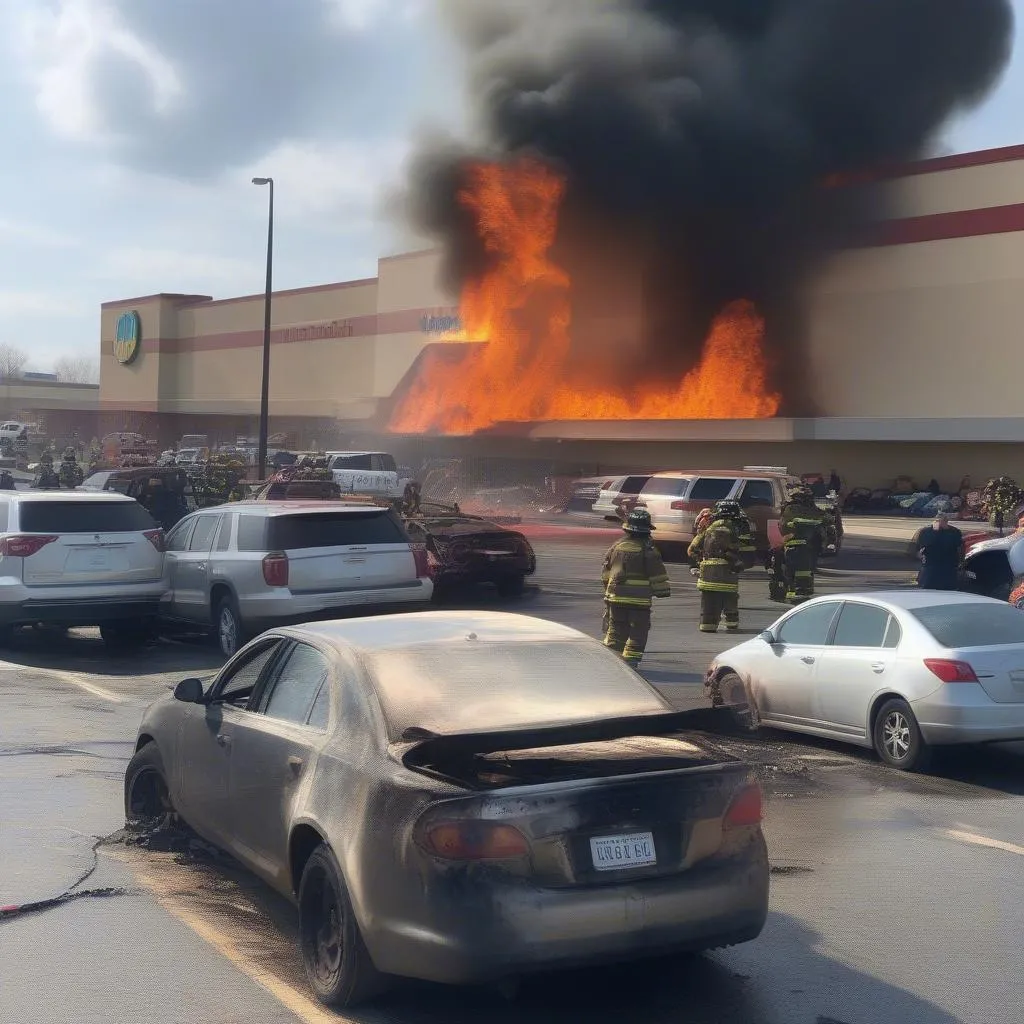 Car Fire in a Parking Lot