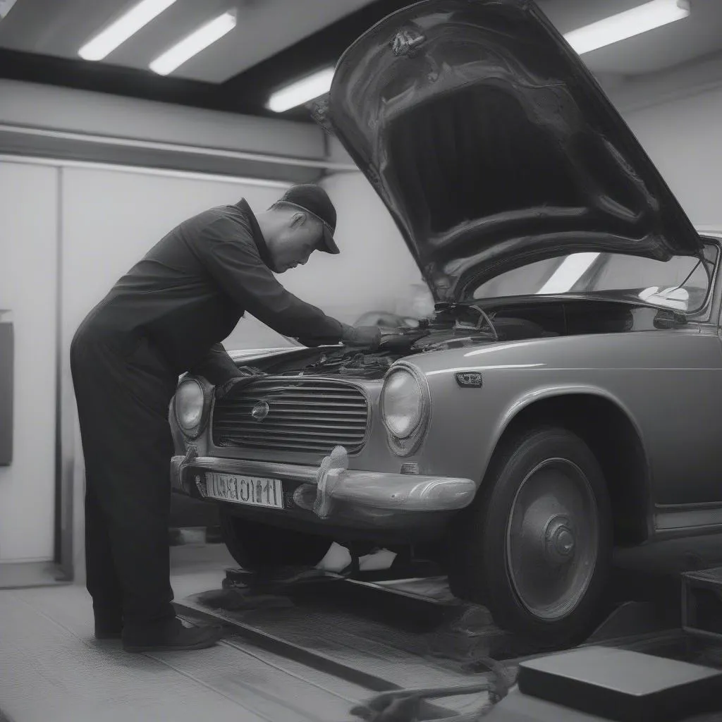 Mechanic inspecting a car