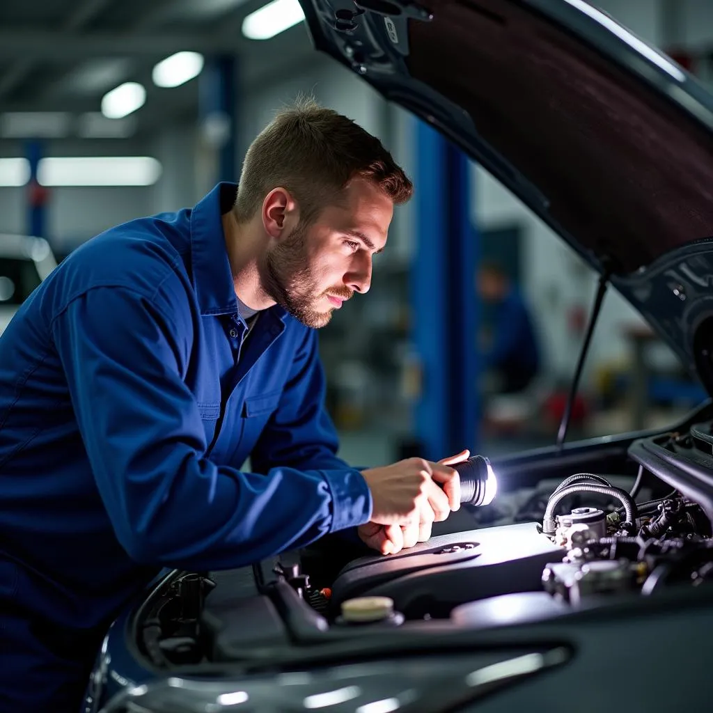 Mechanic inspecting a car