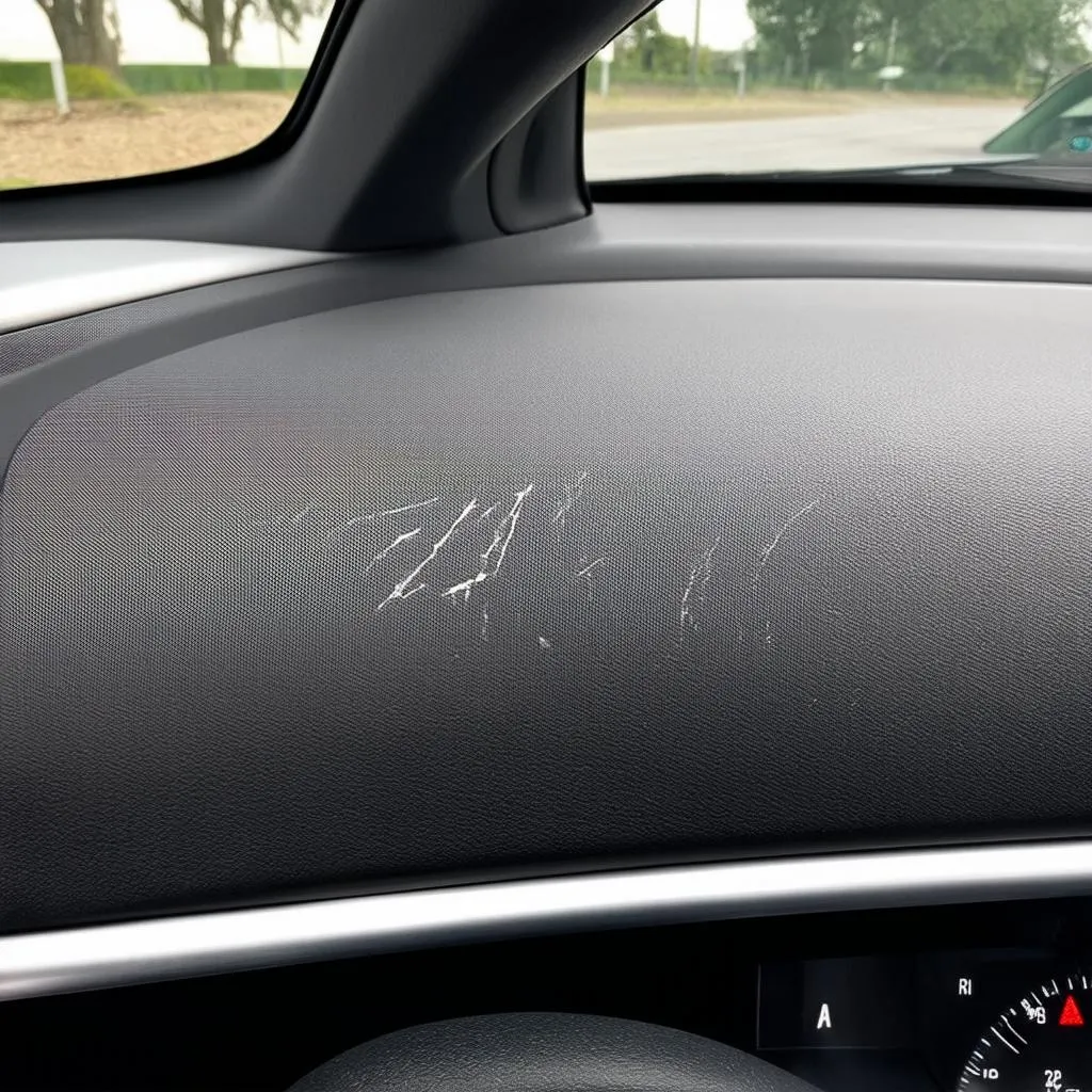 car interior with a scratch on the dashboard