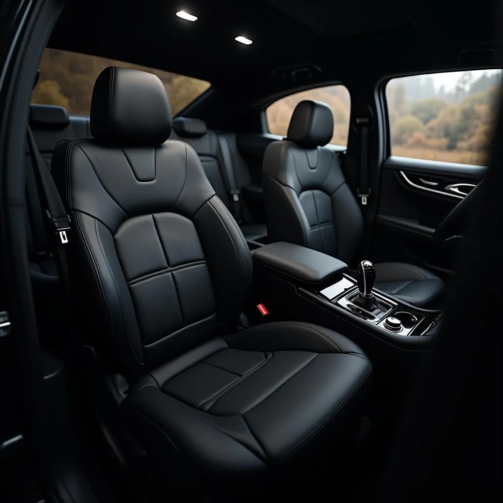 Luxury Car Interior with Black Leather Seats