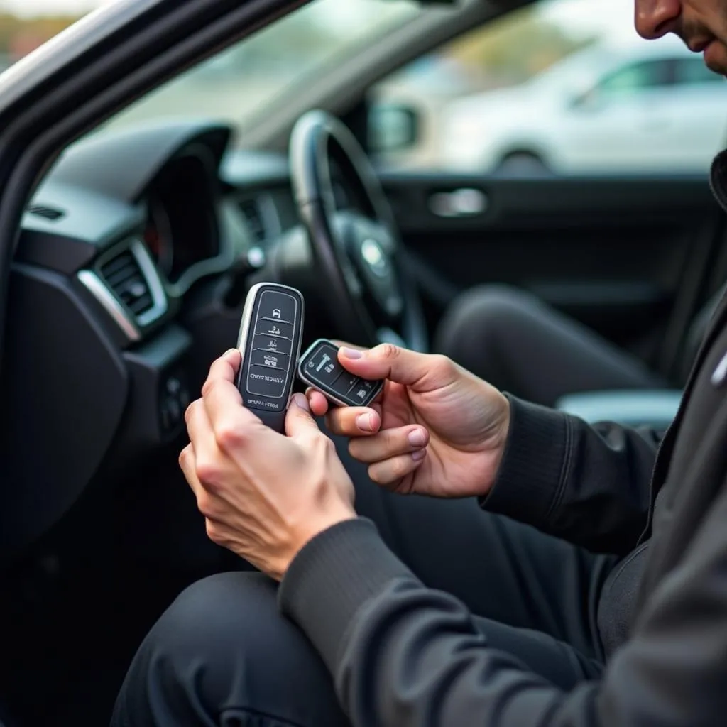 Car locksmith programming transponder key for a modern vehicle