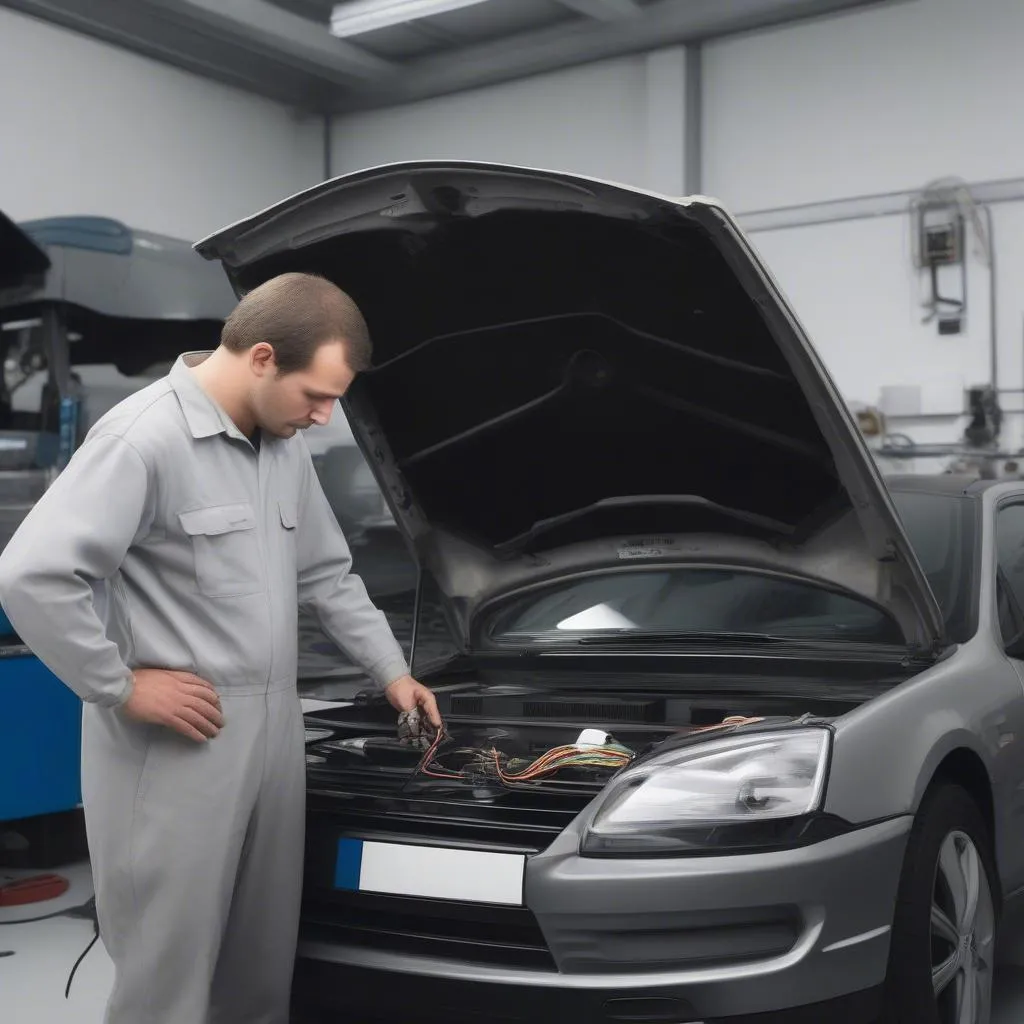 Mechanic Inspecting a European Car