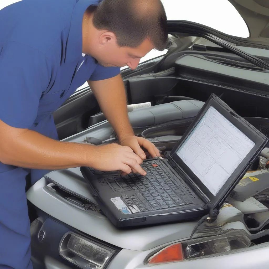 Mechanic diagnosing a car