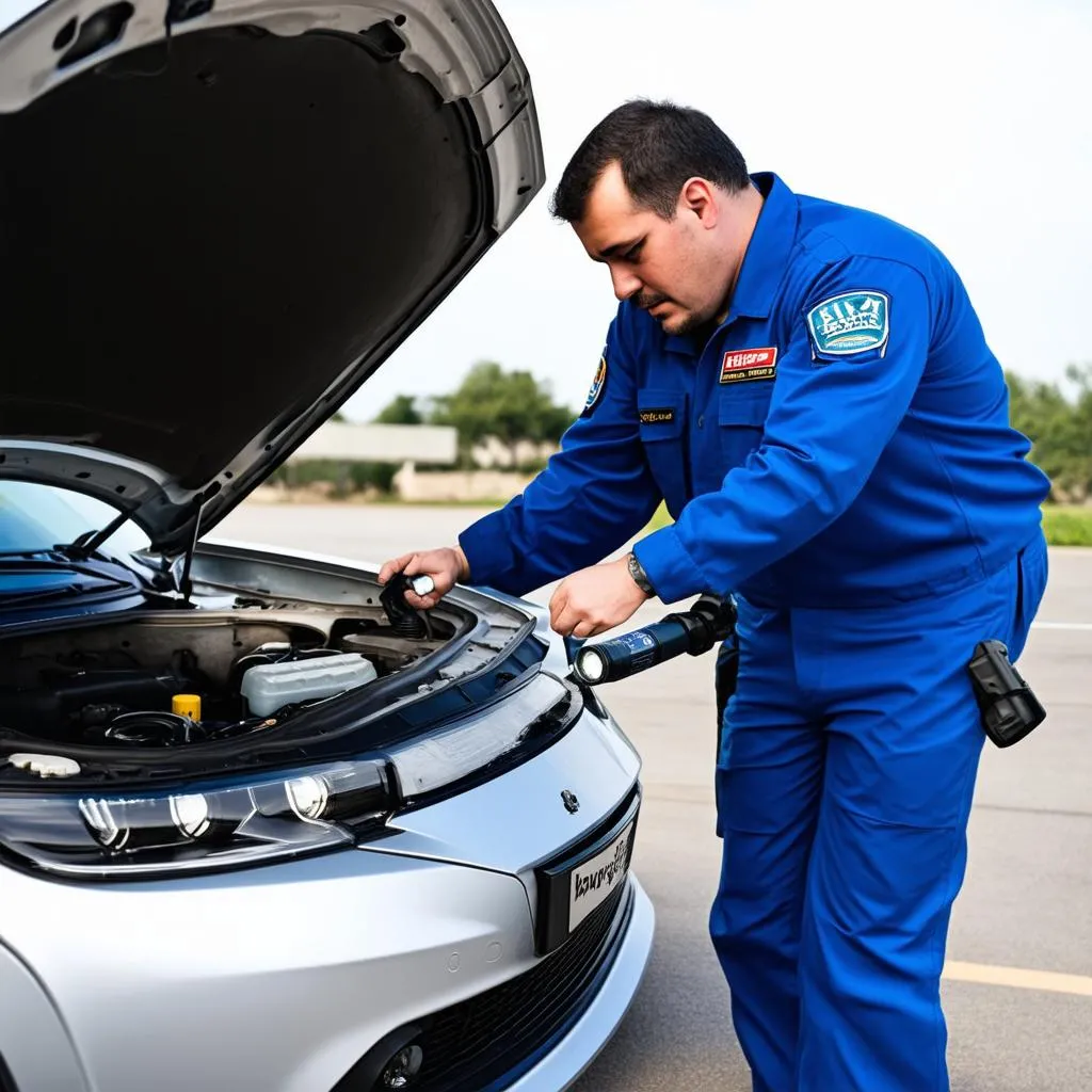 Mechanic checking coolant levels