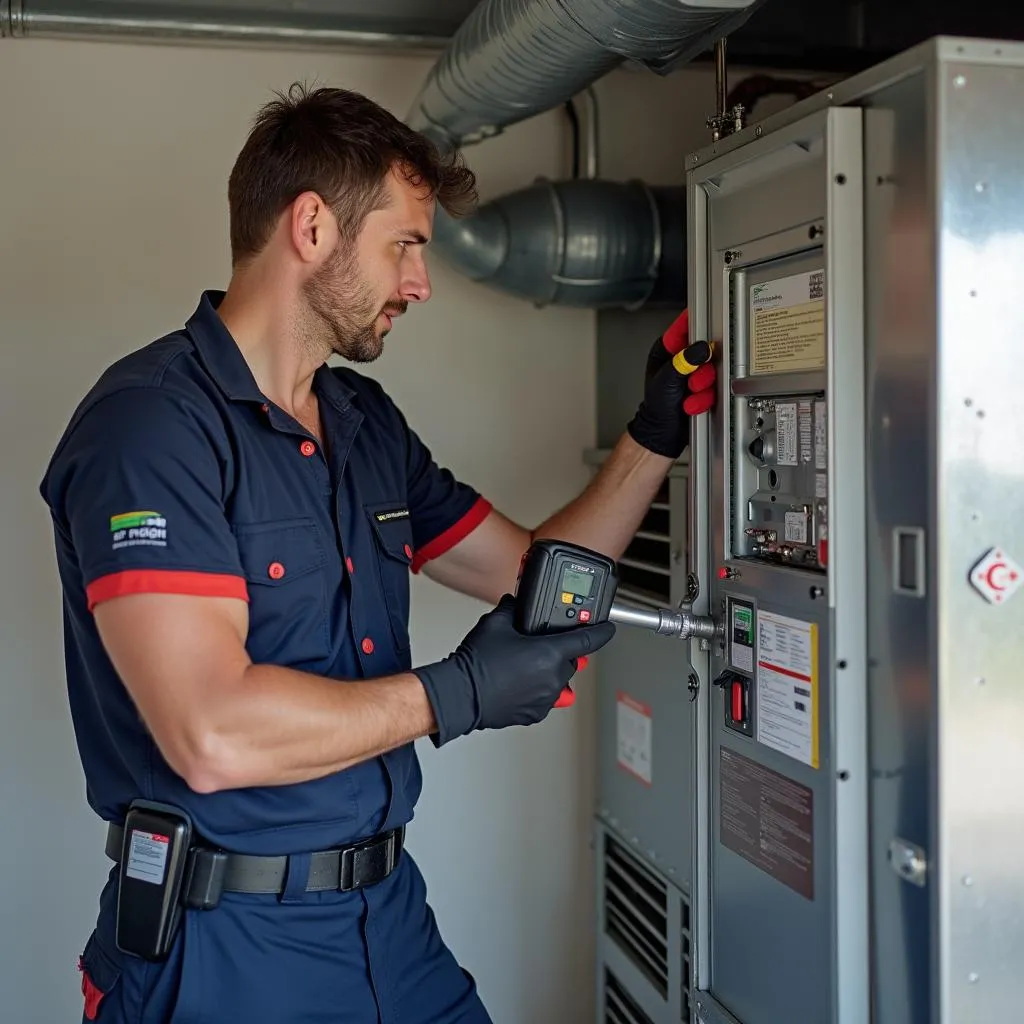 Car Mechanic Inspecting Garage Heater