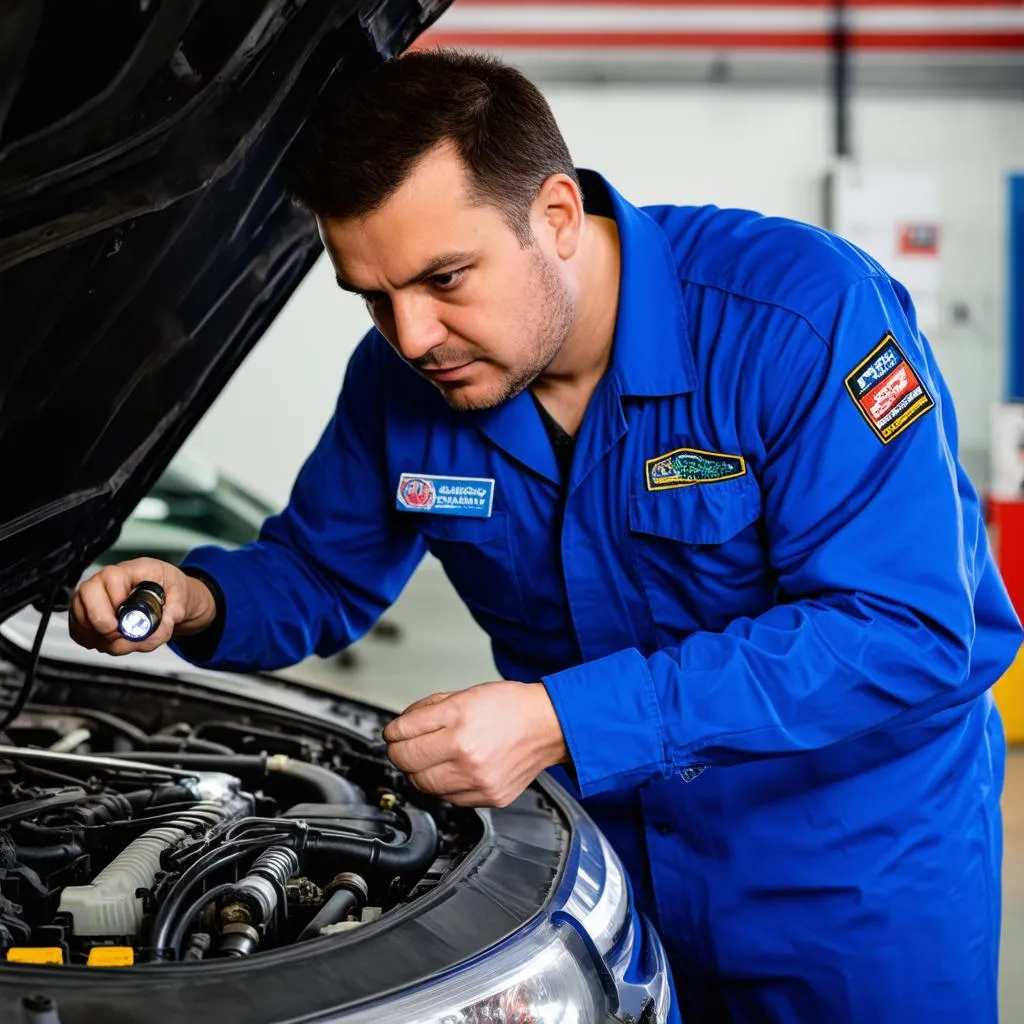 Mechanic inspecting a car