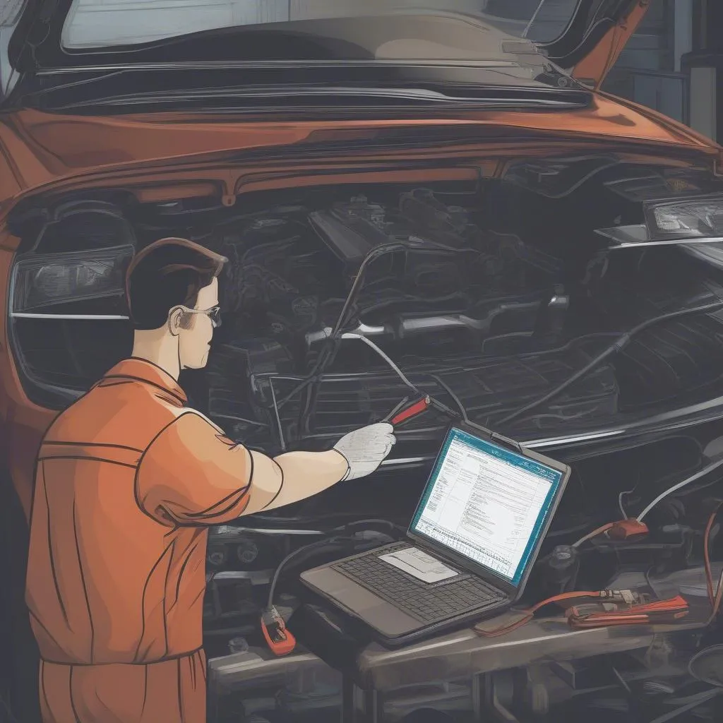 Automotive Diagnostics Technician Working on a Car