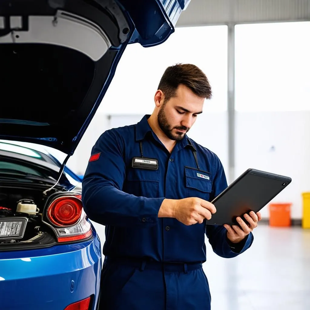 Car Mechanic Using Digital Tablet