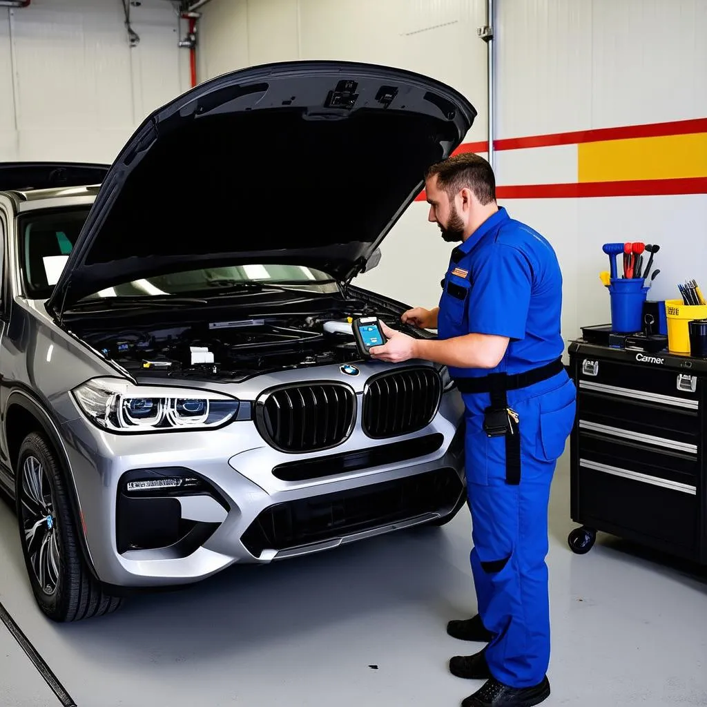 Car Mechanic Using Scanner