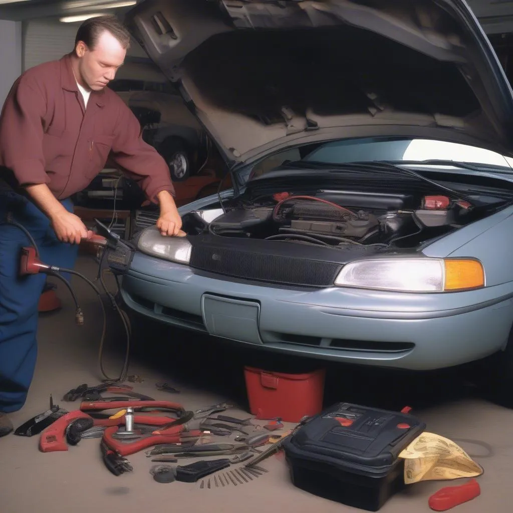 Car mechanic working on a car