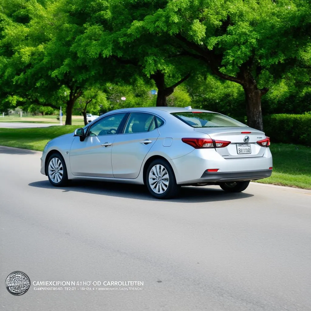 Modern sedan driving on a road in Carrollton, TX