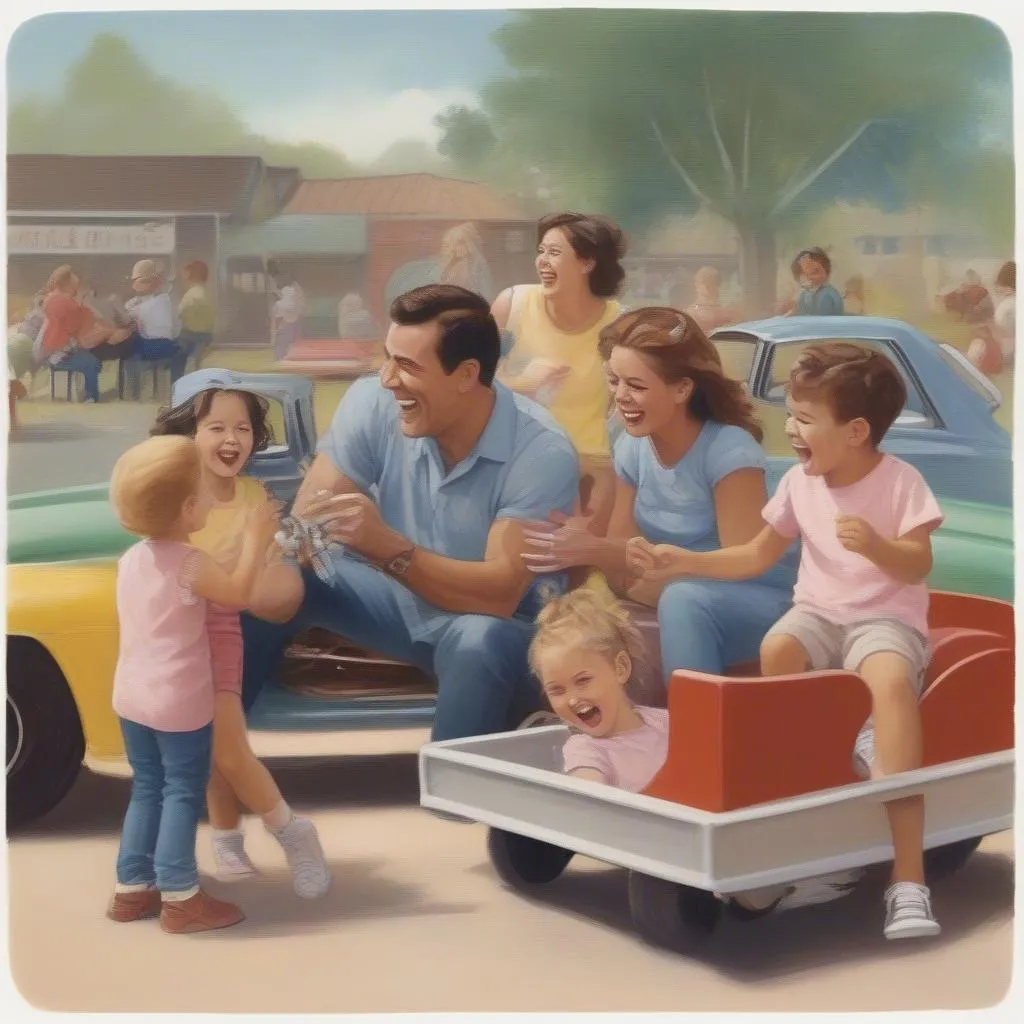 Family enjoying car playground