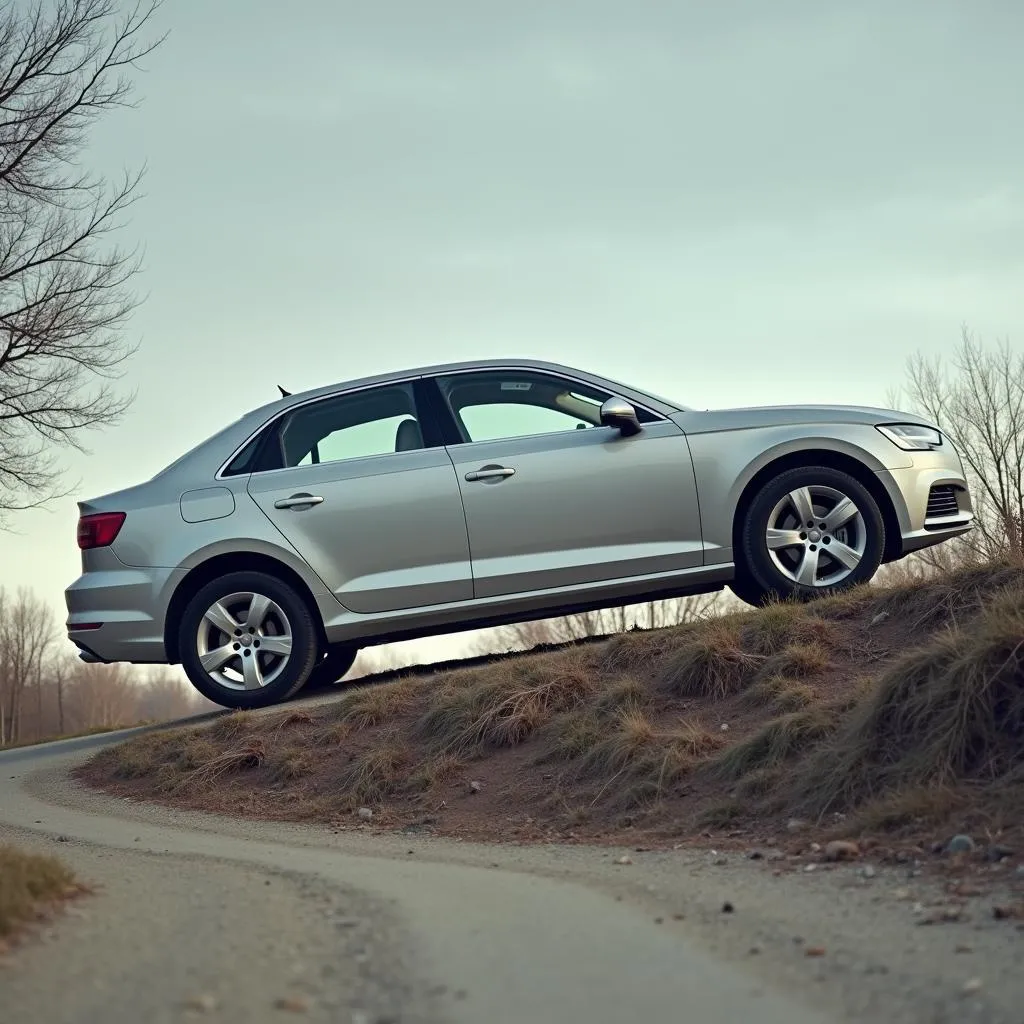 Car rolling back on a hill