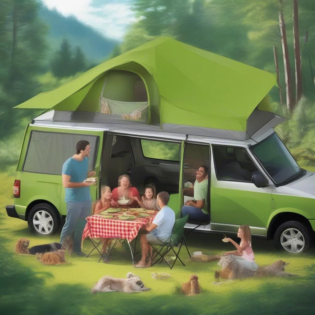 Car roof pop up tent family