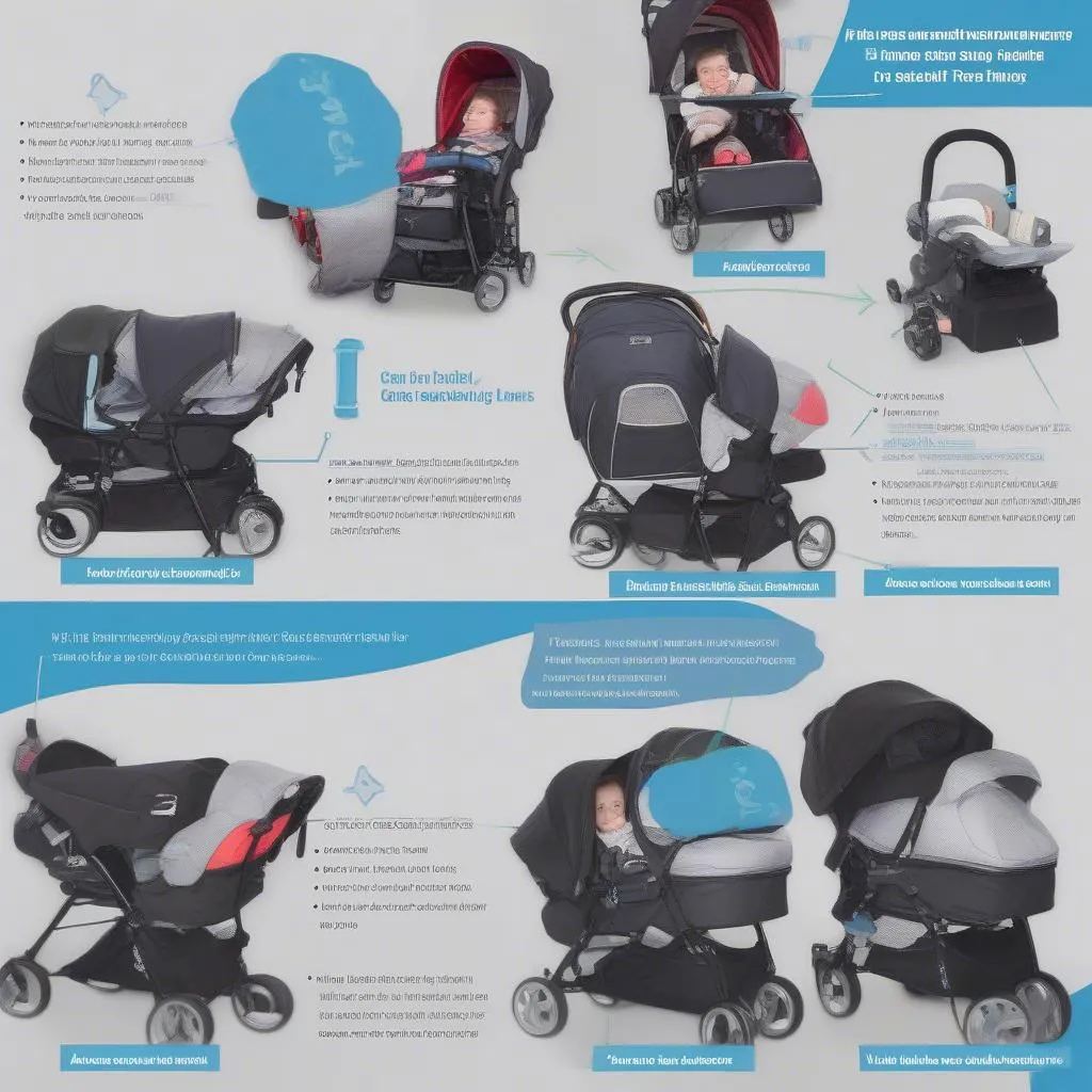 A visual comparison of different car seat and stroller bag features