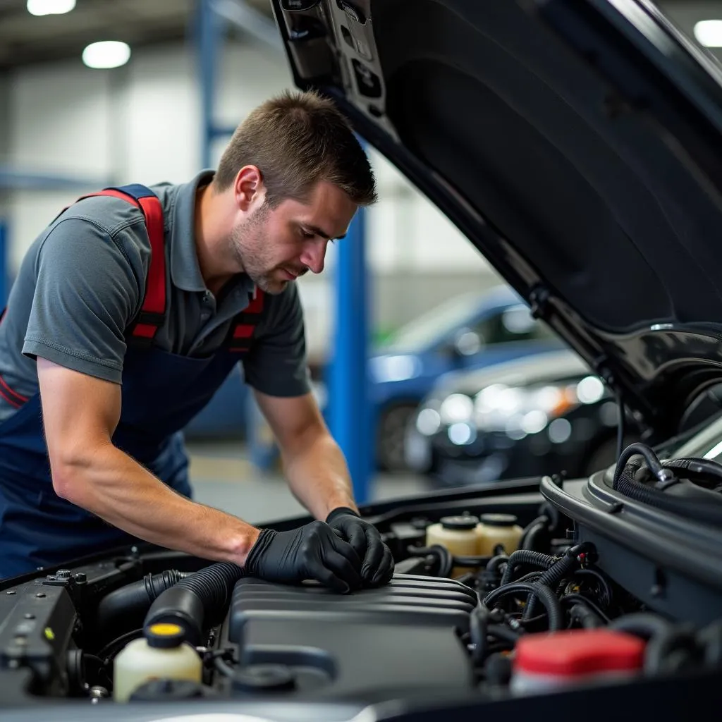 Mechanic Inspecting Engine in Freehold NJ