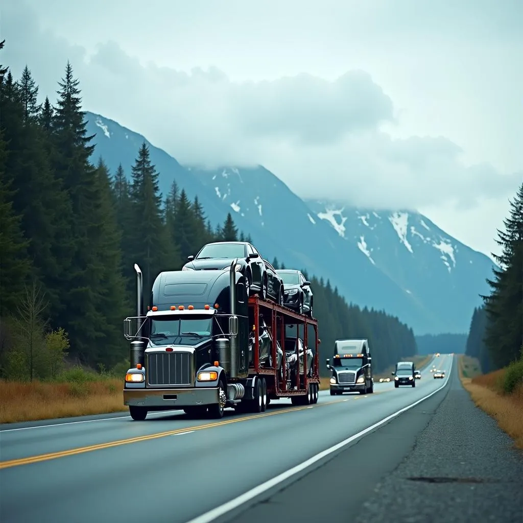 Open car transport truck on highway