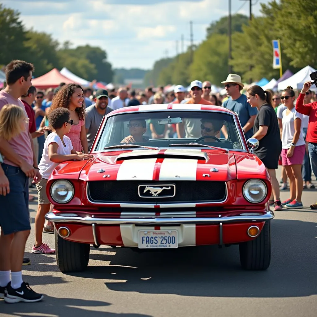 Enthusiasts admiring cars at a Fayetteville car show