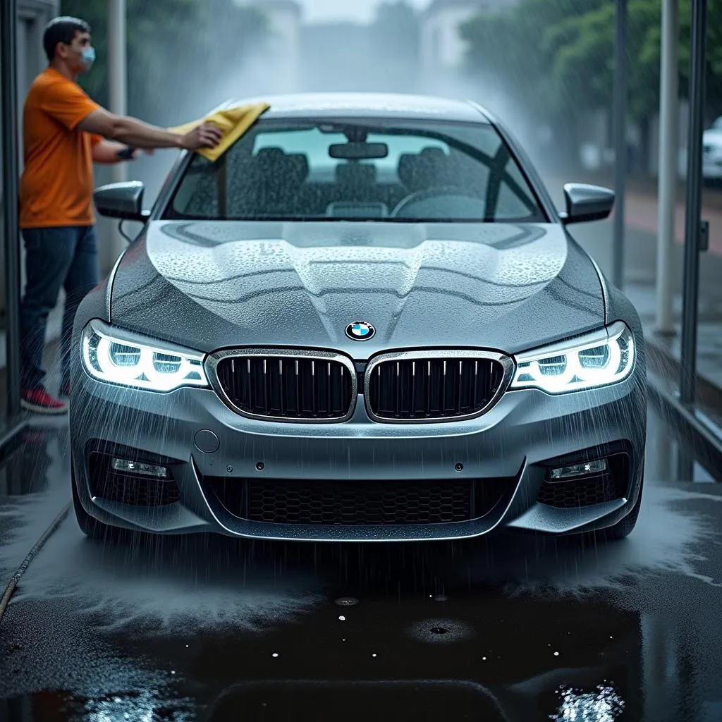 Car wash protecting car from rain