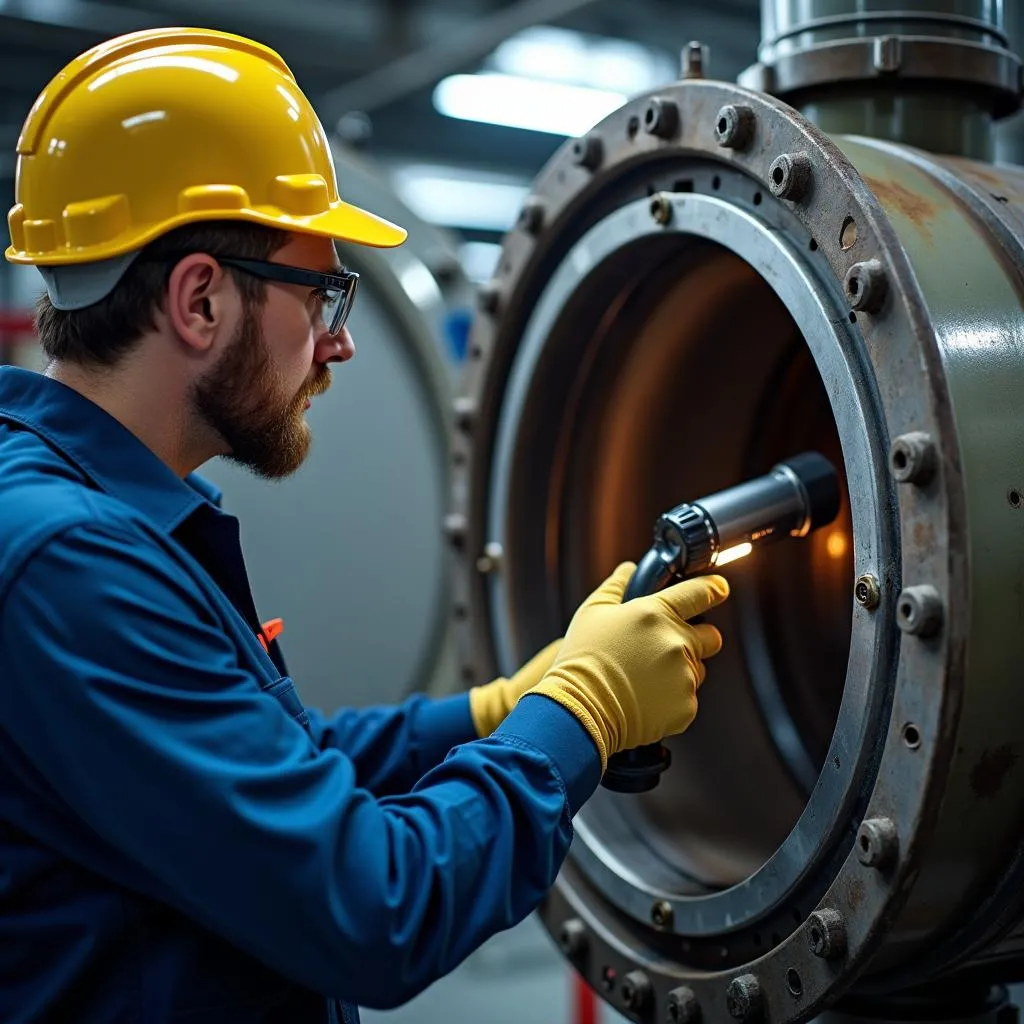 Technician performing car wash boiler maintenance