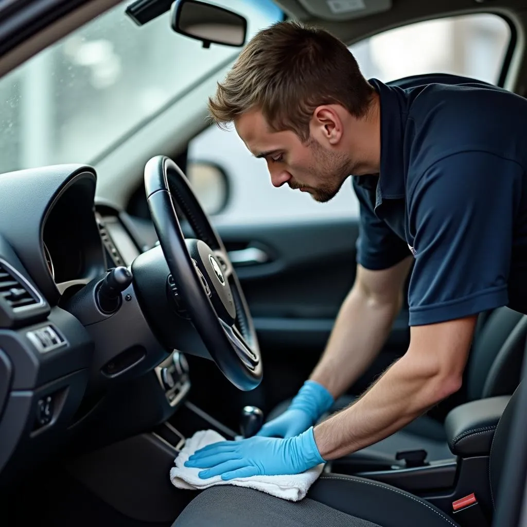 Car interior being cleaned