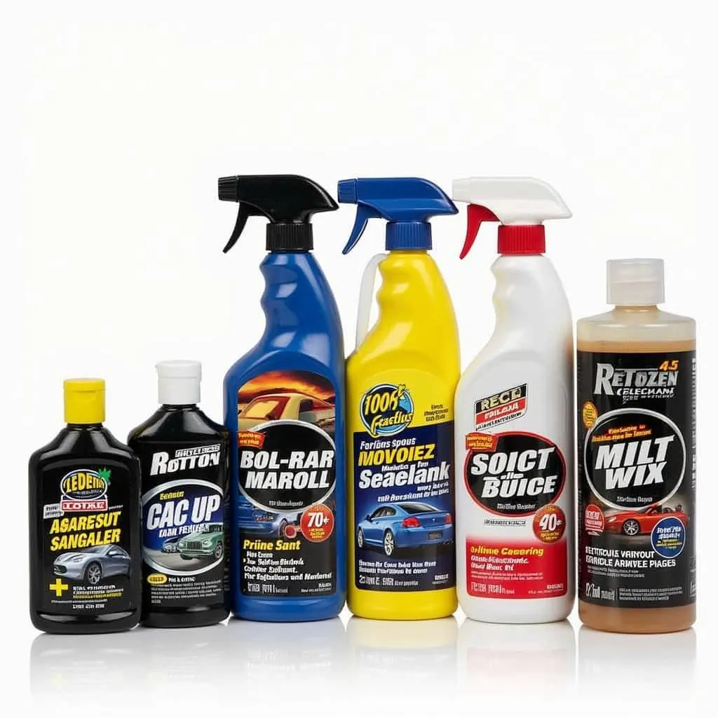 Different types of car wax and sealant on display