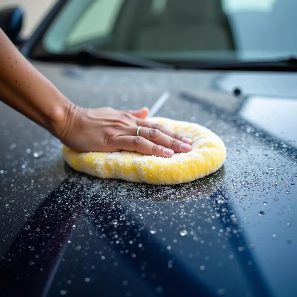 Applying car wax after a car wash