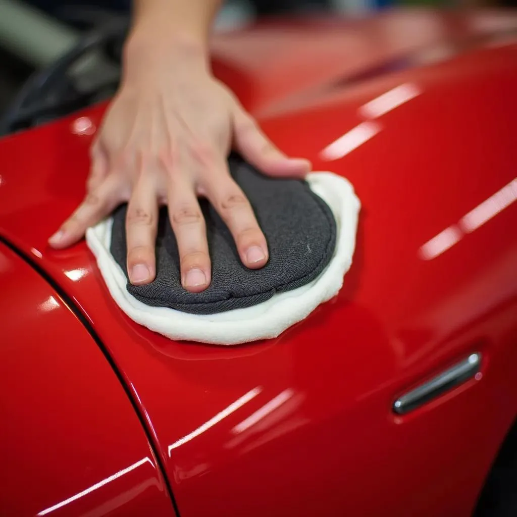 Applying Car Wax to a Red Sports Car