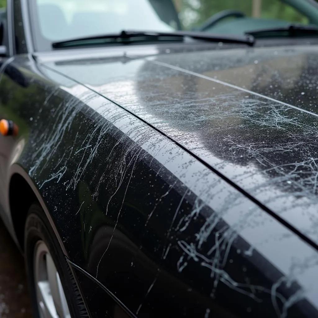 Car Wax Streaks on a Car Hood