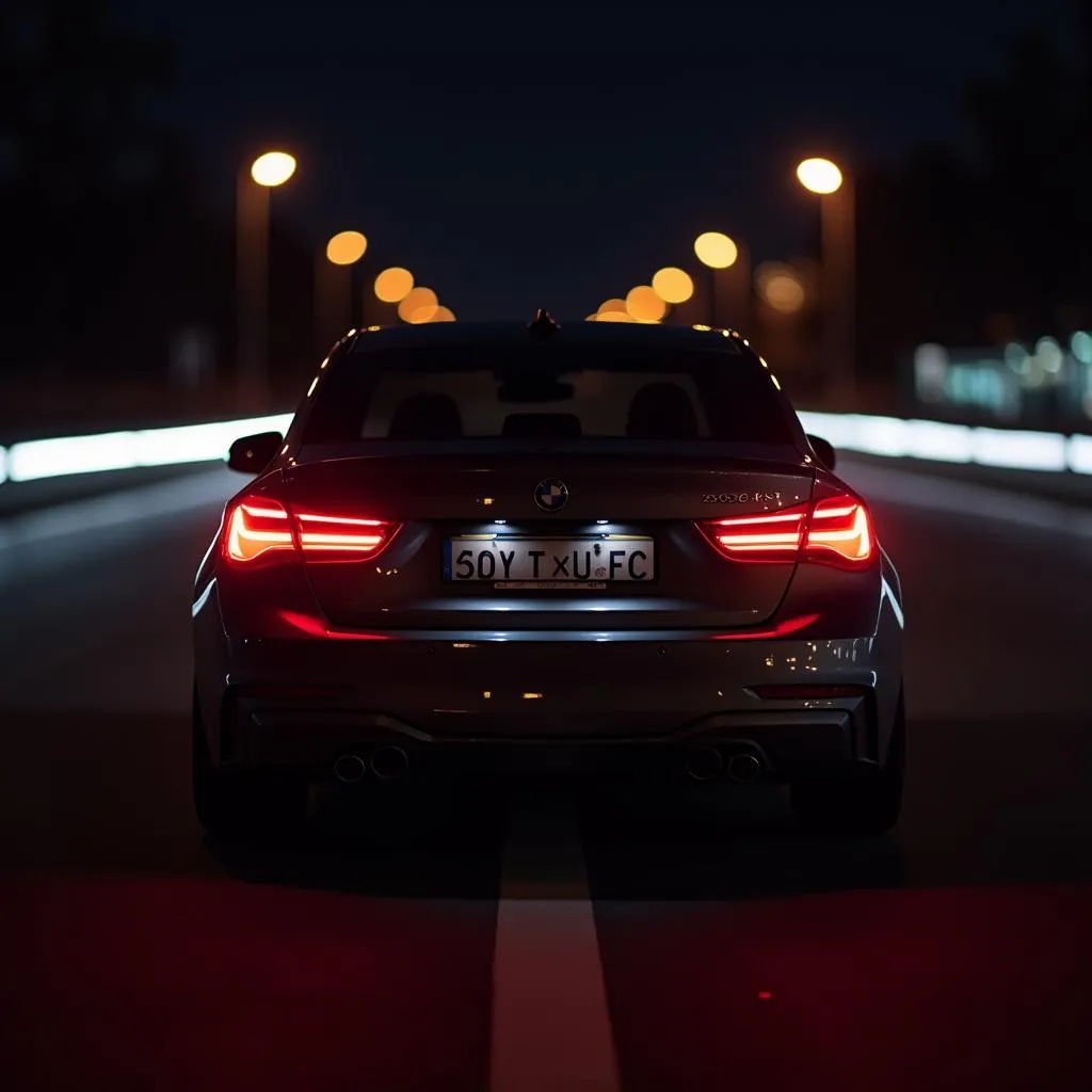 Car with LED taillights at night