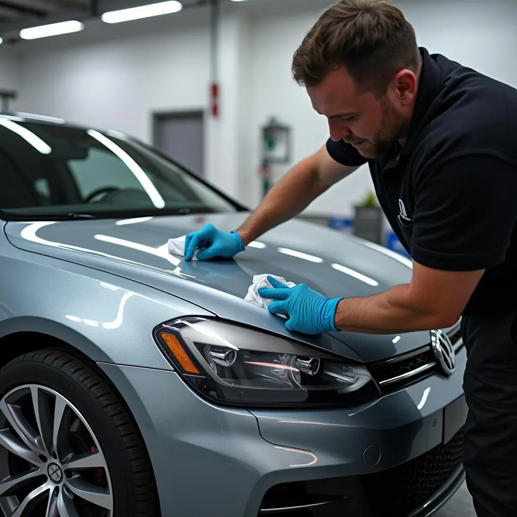 Car with Metallic Paint Being Detailed