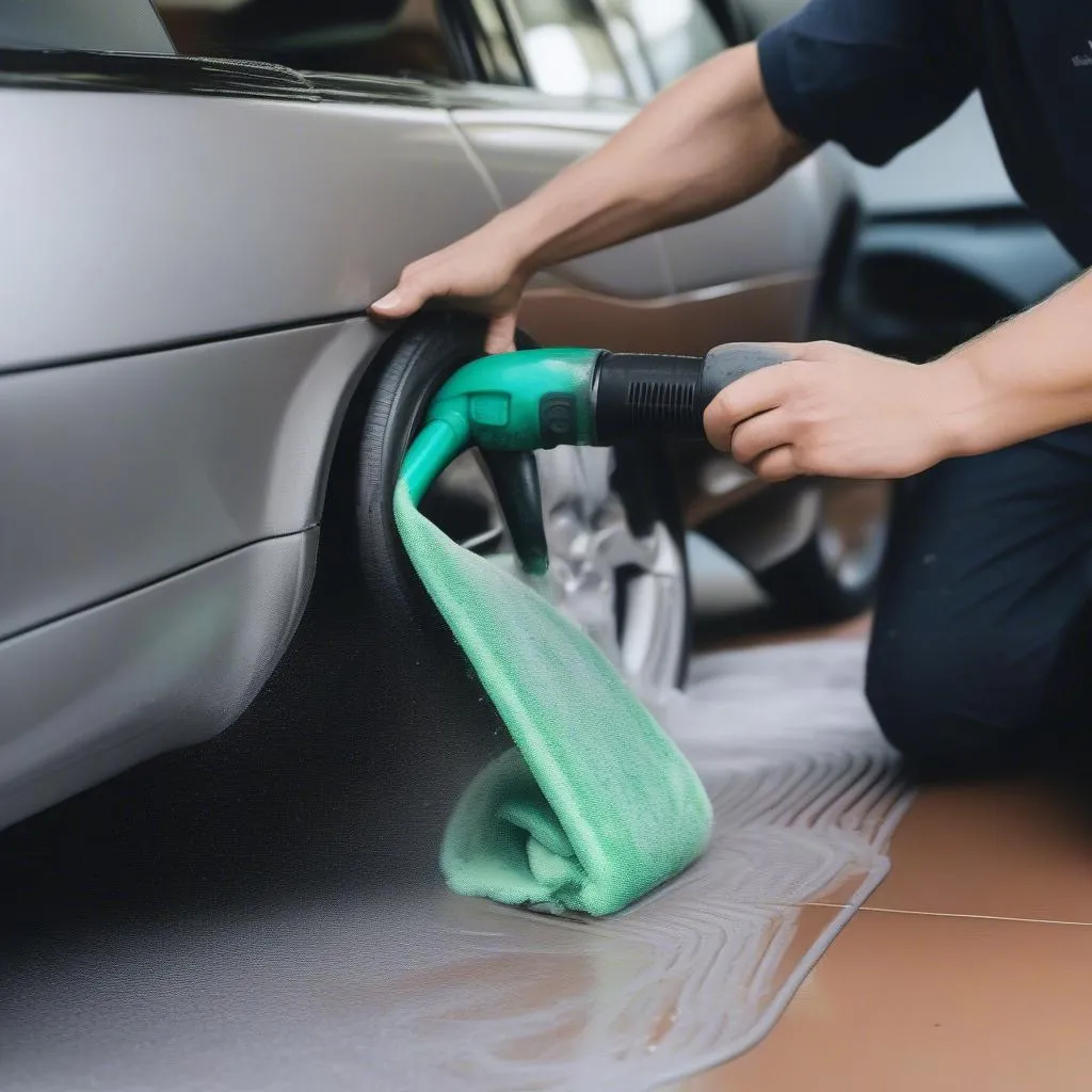 Cleaning car mats with a hose