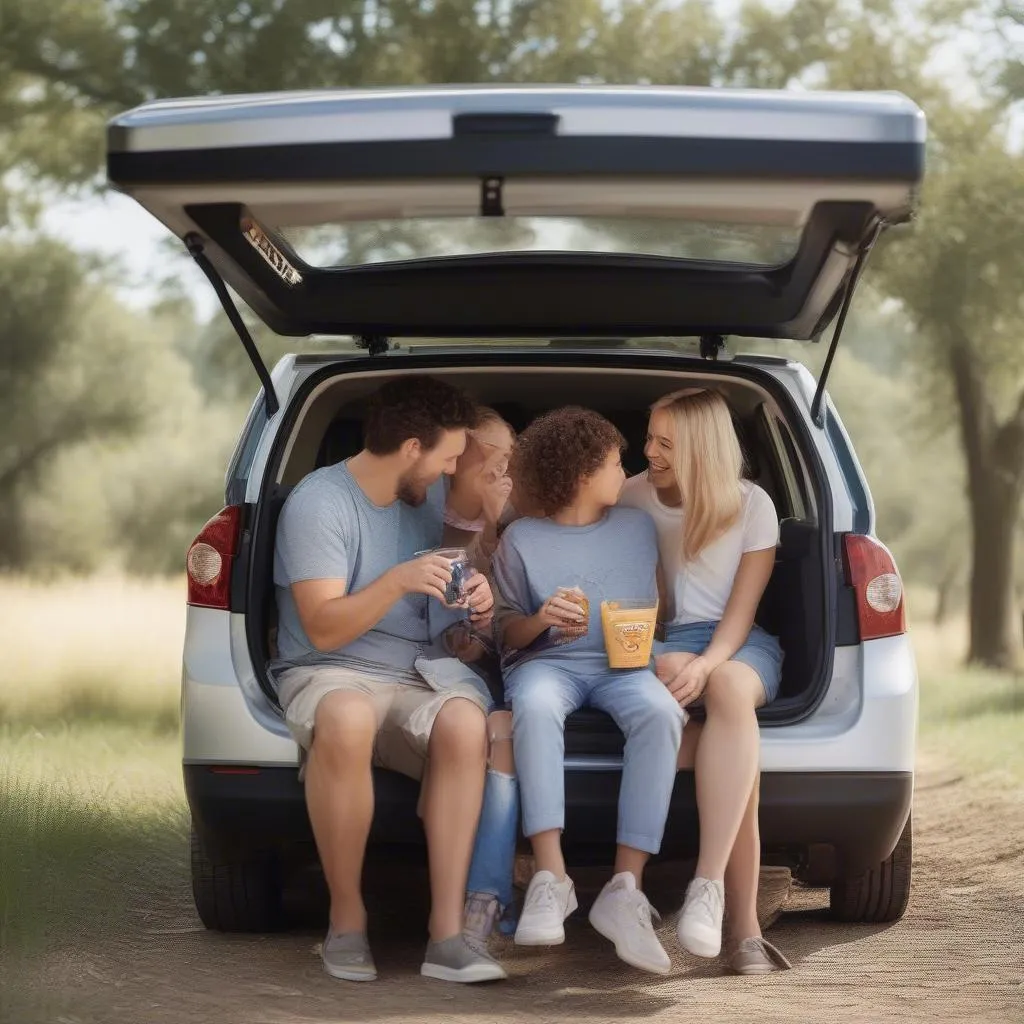 Family Enjoying Car Freezer