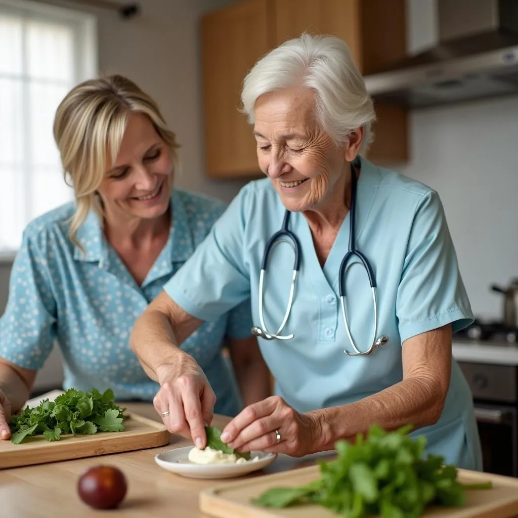 Caregiver assisting a senior woman in her Collinsville kitchen