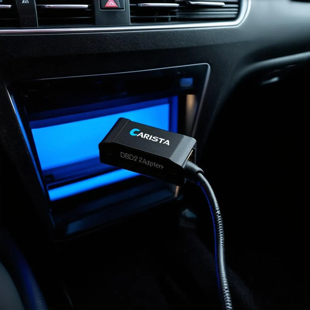 Carista OBD2 adapter connected to a car's port