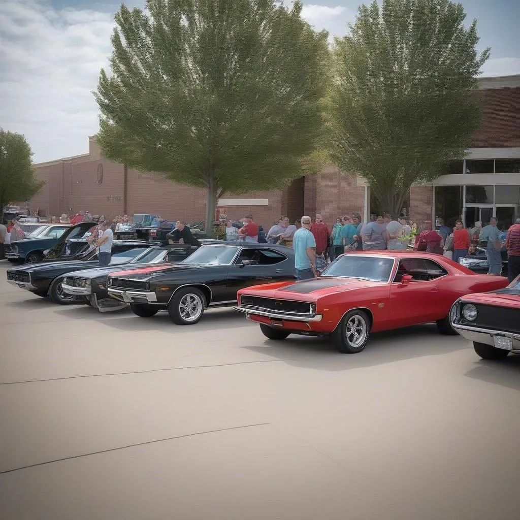 Car enthusiasts gather at a Cars and Coffee event in Omaha