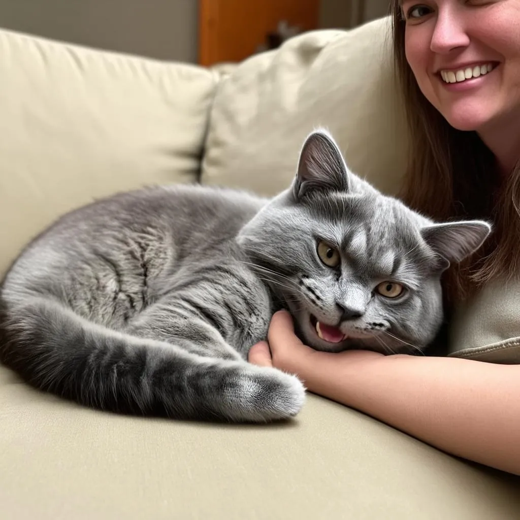 Cat Cuddling with Owner on Couch